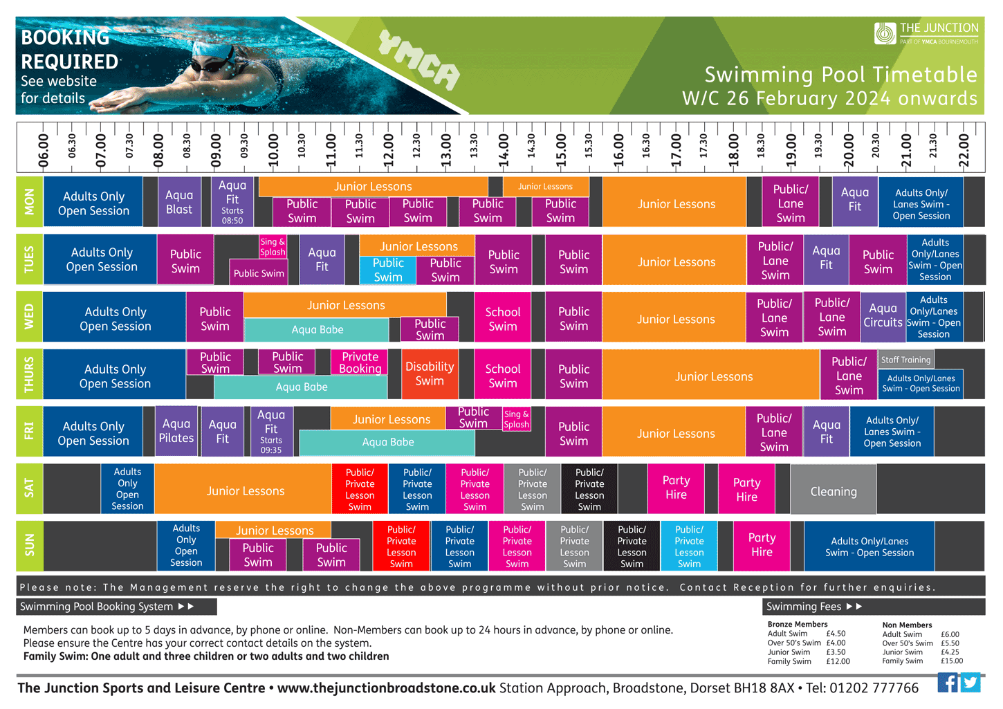 Current Swim Timetable The Junction Broadstone